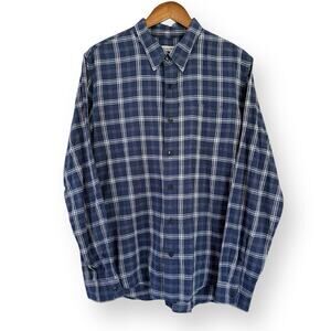Outerknown Shirt Mens M Organic Cotton Woven Blue Plaid Long Sleeve Button Up